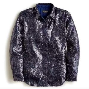 NWT Size 10 J.Crew Collection Navy Sequin Button-Down Shirt